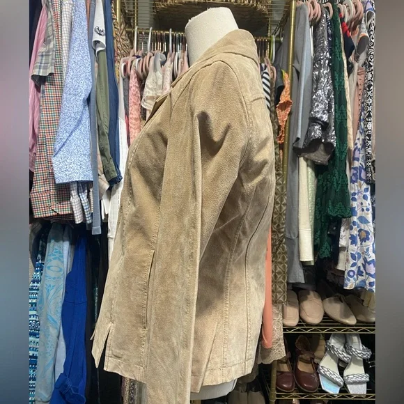 Live a Little Tan Suede Leather Blazer Tailored Fit - Picture 3 of 10